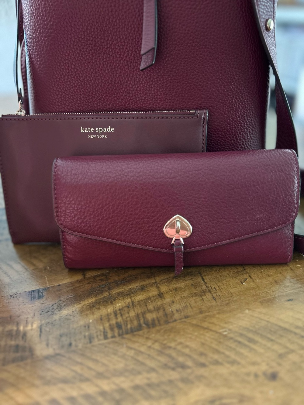 kate spade Pebbled Leather Bucket Crossbody with wallet as well!  - Burgundy